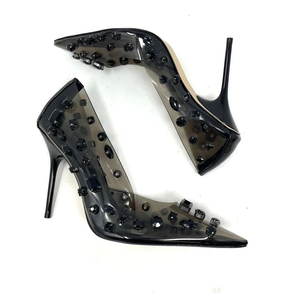 Good American Jeweled Emma Heels Size 7.5 Light Smoke‎ GSH008-X